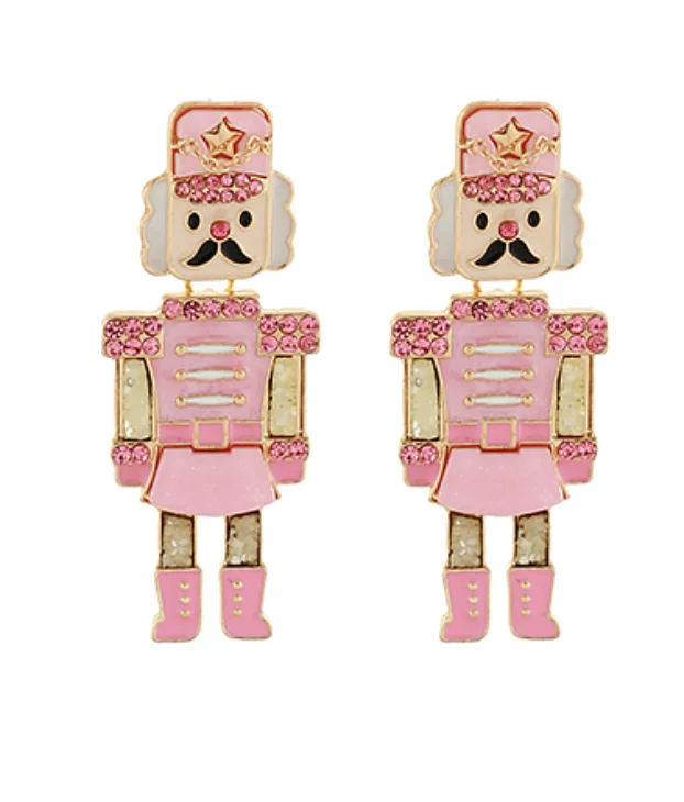 Rose Gold Earrings with Diamonds-Pink Nutcracker Earrings