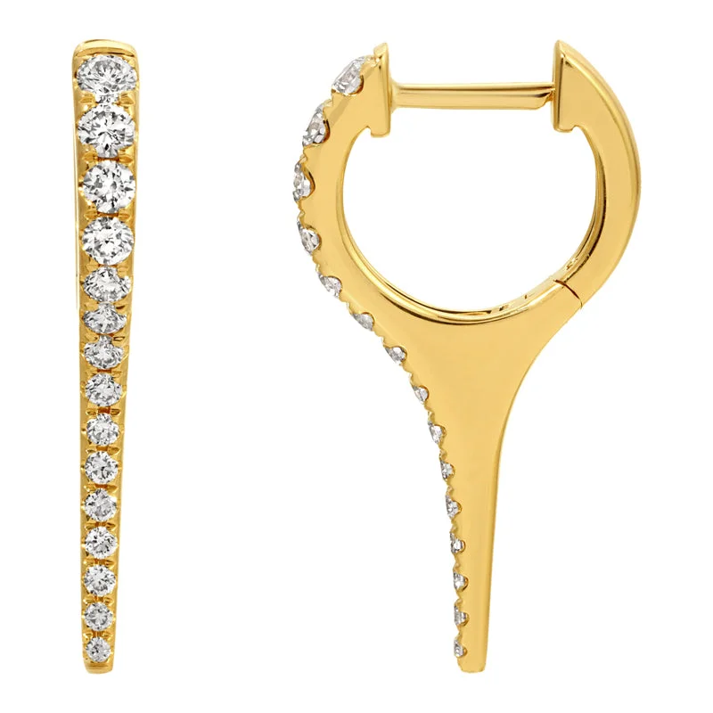 Unique Statement Earrings-14k Yellow Gold Diamond Pointy Huggie Earrings / Medium