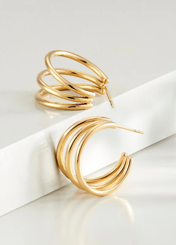 Fancy Diamond Earrings-Charlie Paige Aurora Multi-Hoop Earrings - Gold