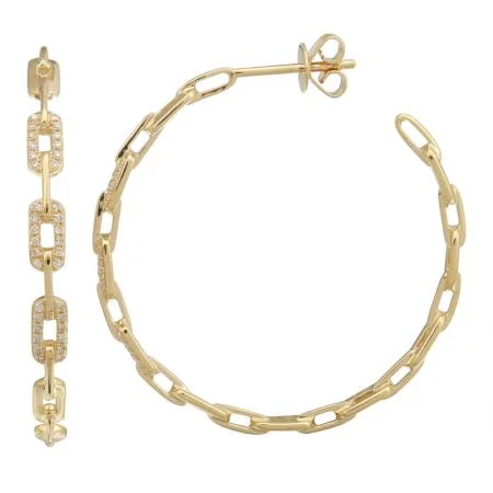 Silver Bead Earrings-14k Yellow Gold Diamond Link Hoop Earrings