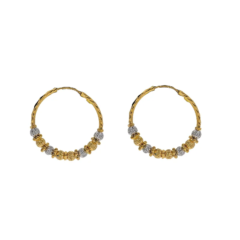 Crystal Stud Earrings-22K Multi Tone Gold Hoop Earrings W/ Gold Chiseled Bicone Beads