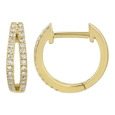 Simple Diamond Earrings-14k Yellow Gold Split Diamond Huggie Earrings