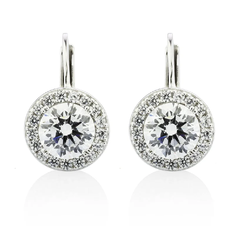 Cute Dangle Earrings-Round Brilliant drop earrings with 2.2 carats* of diamond simulants in sterling silver