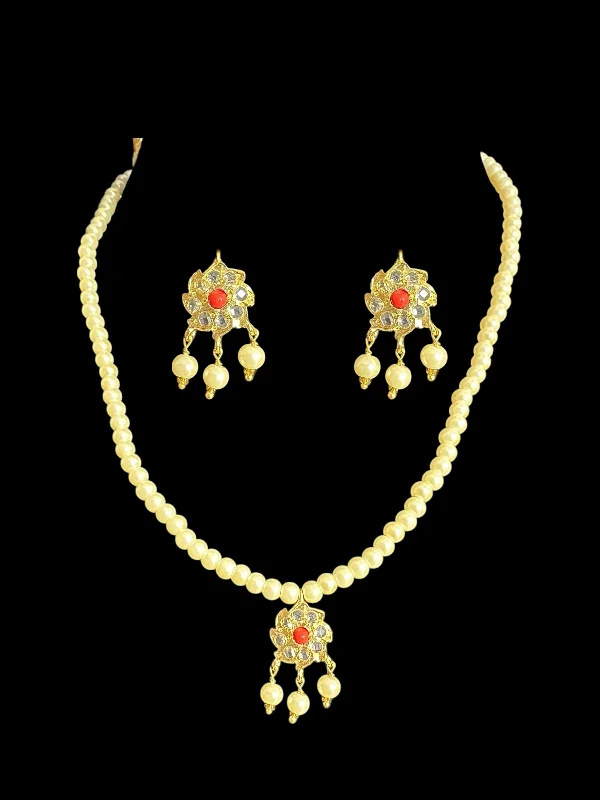 Antique Gold Earrings-PS497 Sara pendant and earrings set -coral ( READY TO SHIP )