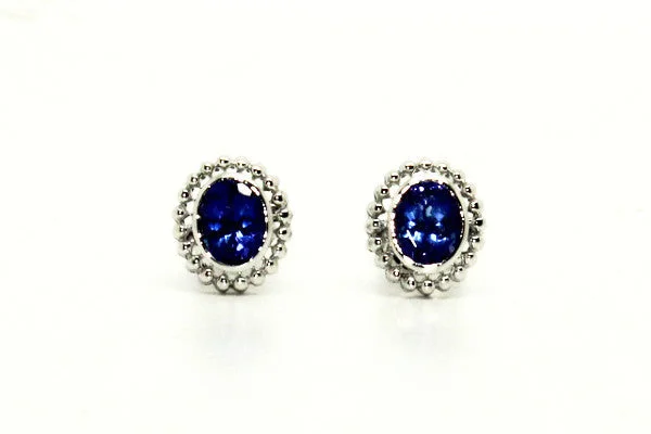 Sterling Silver Earrings-Tanzanite Earrings In 14k White Gold