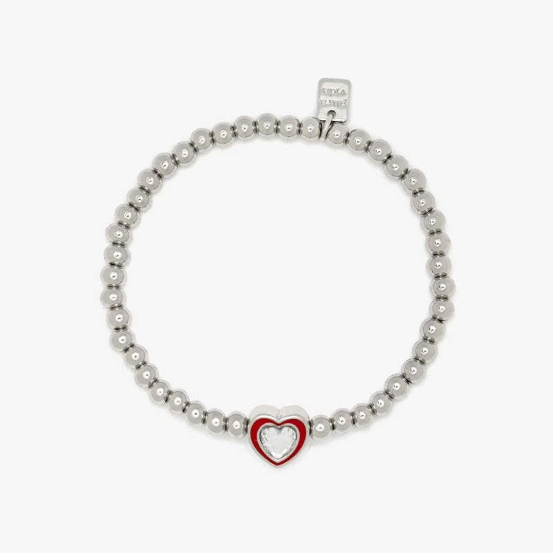 Diamond and Pearl Bracelet-Stone & Enamel Heart Stretch Bracelet