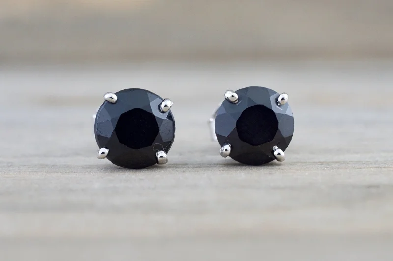 Vintage Gemstone Earrings-14k Solid White Gold Black Onyx Earring Studs Post Push Back Square