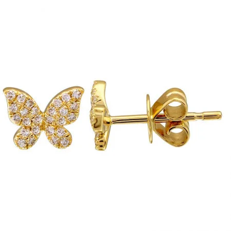 Elegant Dangle Earrings-Single 14k Yellow Gold Butterfly Diamond Stud Earring