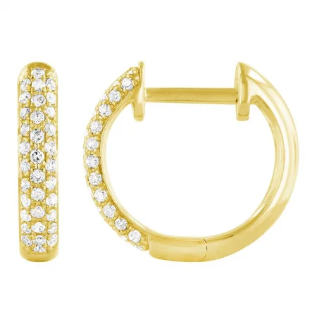 Round Hoop Earrings-14K Yellow Gold Diamond Huggie Earrings