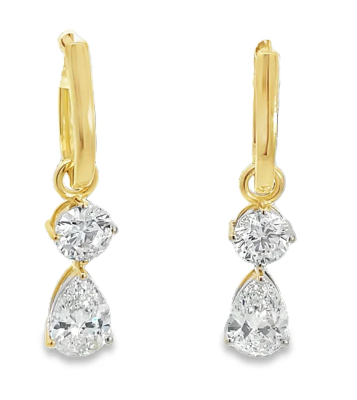 Black Diamond Earrings-LAB GROWN ROUND & PEAR DIAMONDS 3.19CTW TWO-STONE EARRINGS