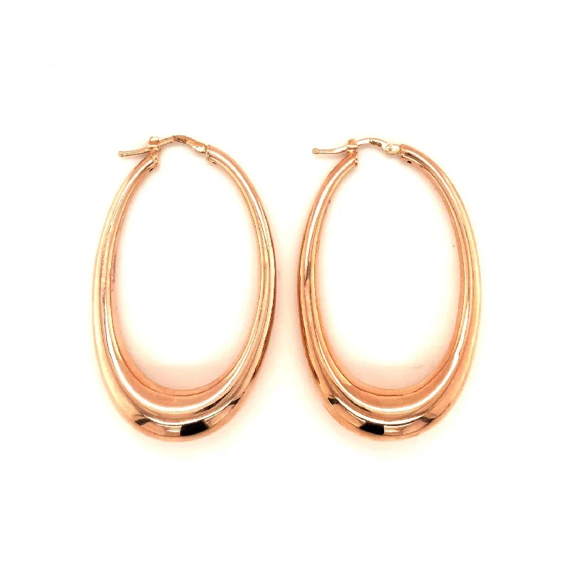 Unique Dangle Earrings-Lisa Nik Rose Gold Elongated Oval Hoop Earrings