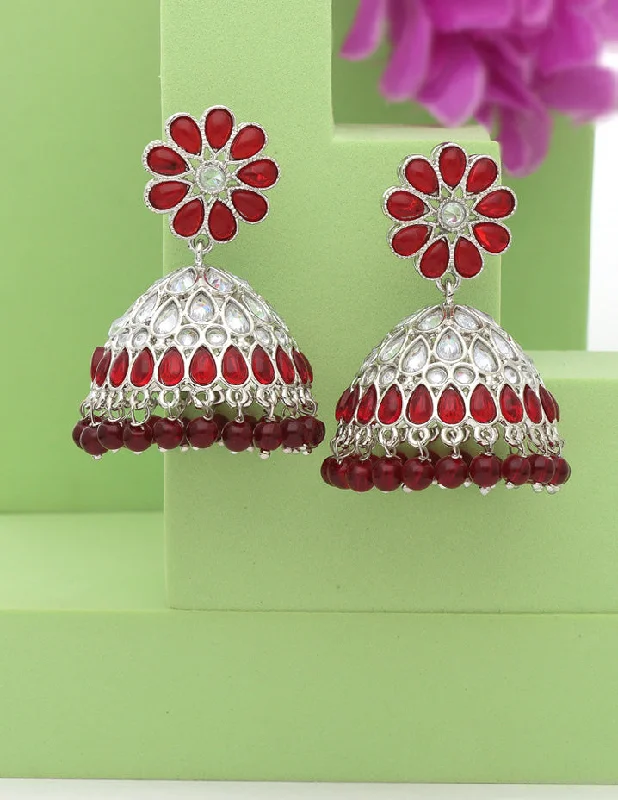 Custom Silver Earrings-Designer Floral Jhumka Earrings