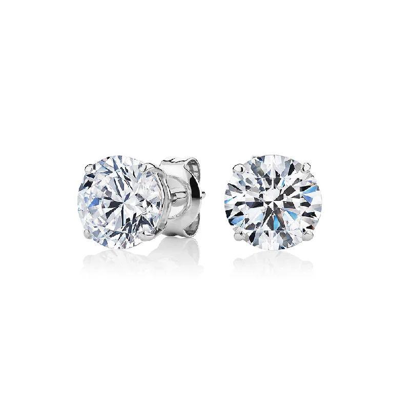 Large Crystal Earrings-Round Brilliant stud earrings with 3 carats* of diamond simulants in 10 carat white gold