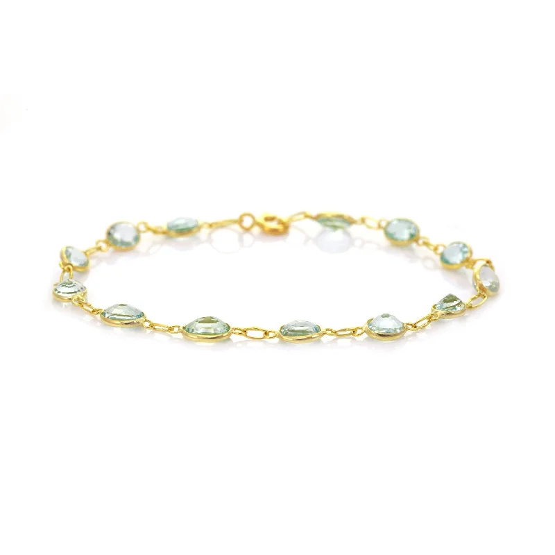 Simple Silver Chain Bracelet-9ct Yellow Gold Bezel Set Aquamarine Bracelet