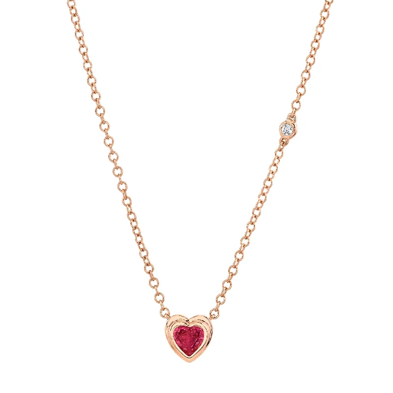 Opal Gemstone Necklace-MINI ME RUBY BEZEL HEART NECKLACE