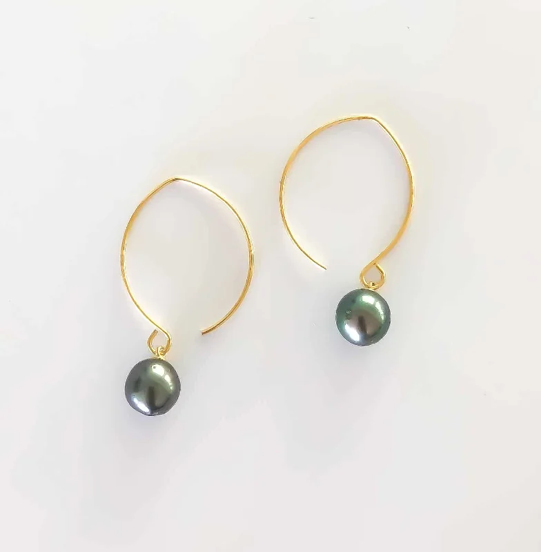 Bridal Gold Earrings-Tahitian Pearl Half Moon Earrings