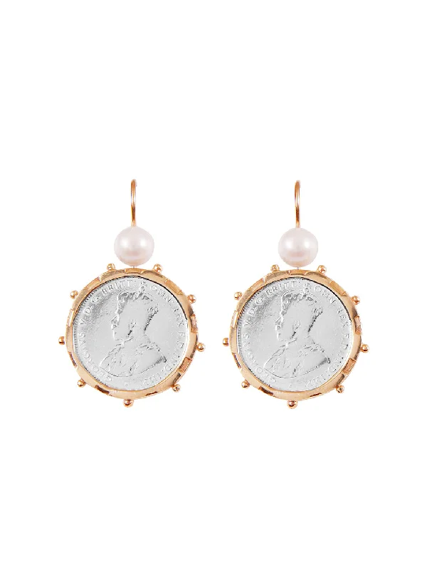 Diamond Hoop Earrings-Gold Encased Shilling Coin Earrings