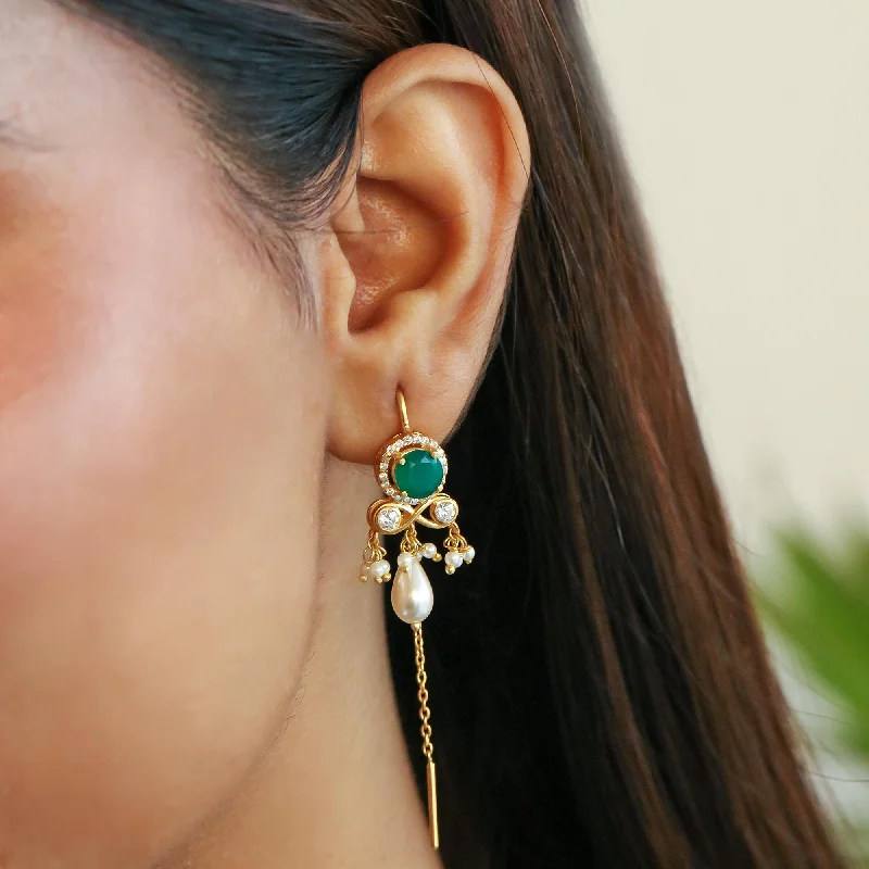 Colorful Drop Earrings-Silver Infinity Green drop sui dhaga