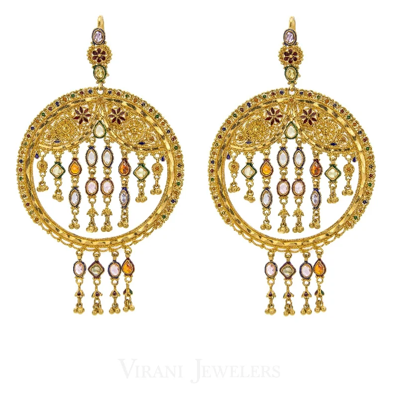 Silver Earrings with Diamonds-22K Gold Long Earrings