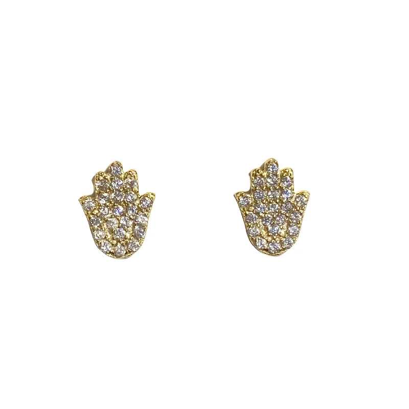 Rose Gold Earrings for Brides-Hamsa Sparkle Studs