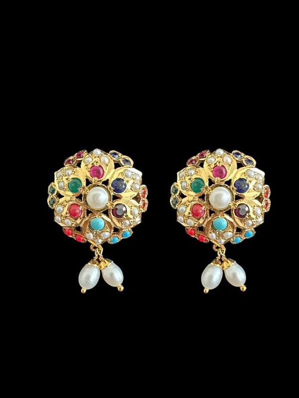 Stylish Dangling Earrings-Gold plated silver earrings in multicolor with fresh water pearls ( READY TO SHIP)