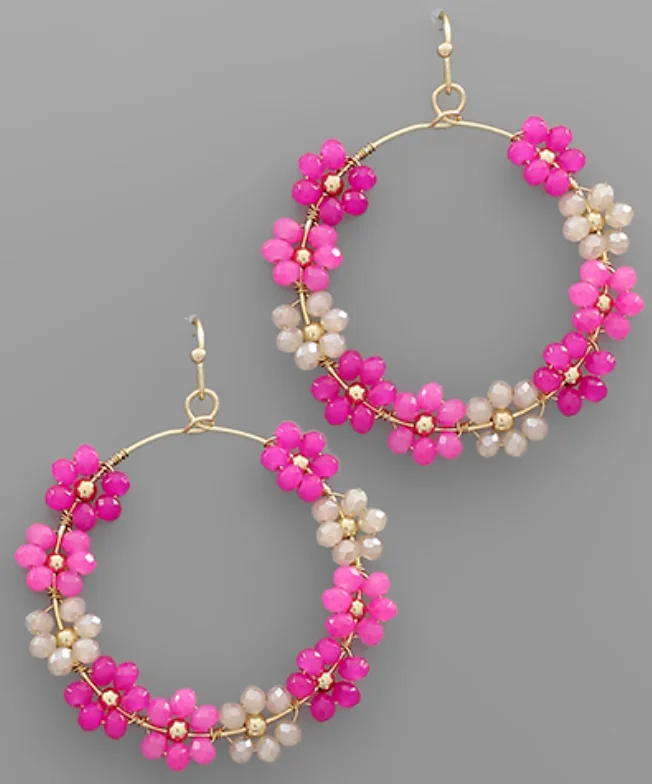 Unique Statement Earrings-Pink Floral Dangle Earrings