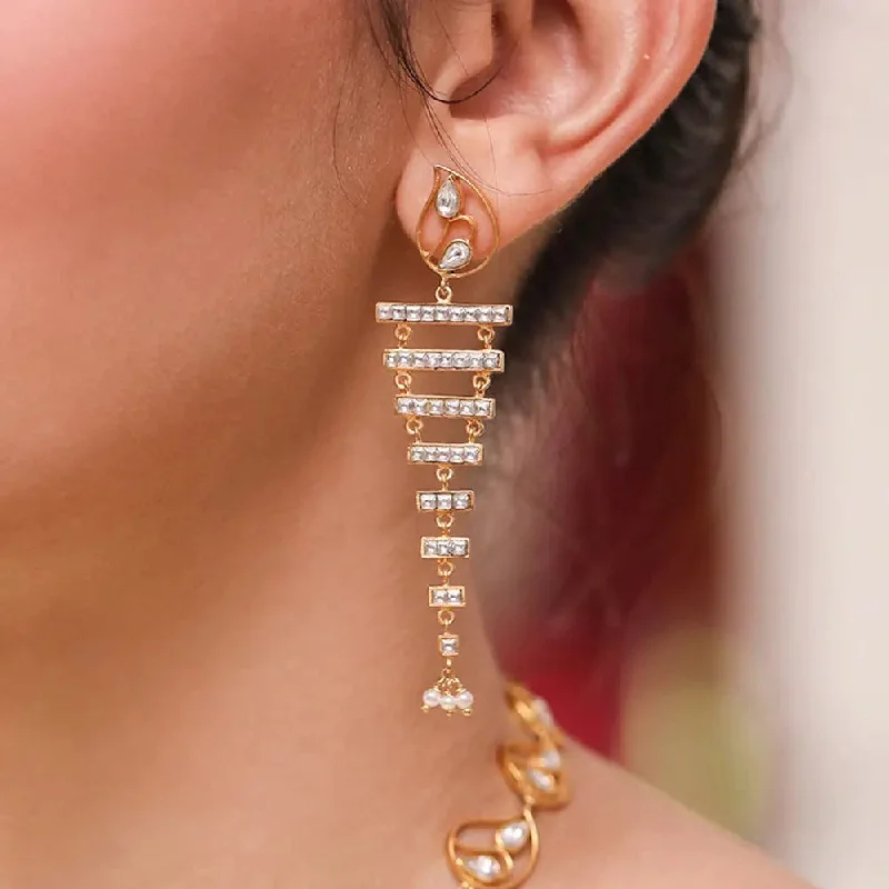 Beautiful Pearl Earrings-Silver 92.5 Aam Ras Polki Step Earrings