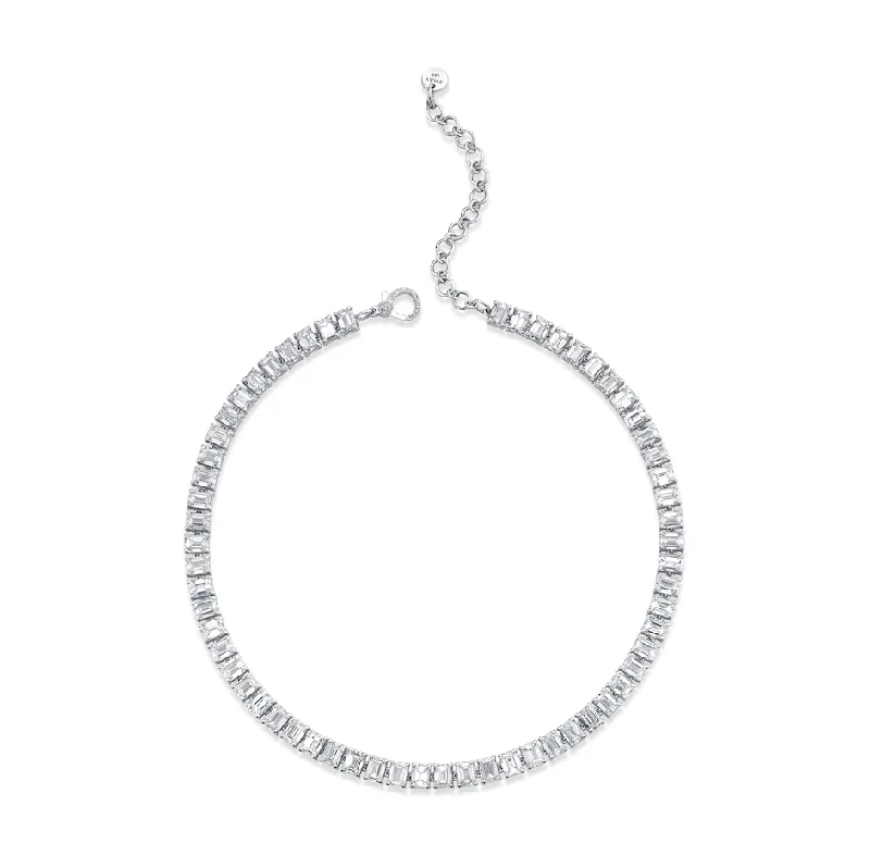 Layered Pearl Necklace-READY TO SHIP DIAMOND EMERALD CUT TENNIS NECKLACE