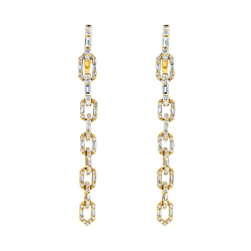 Elegant Wedding Earrings-Yellow Gold & Diamond Enchanted Links Earrings