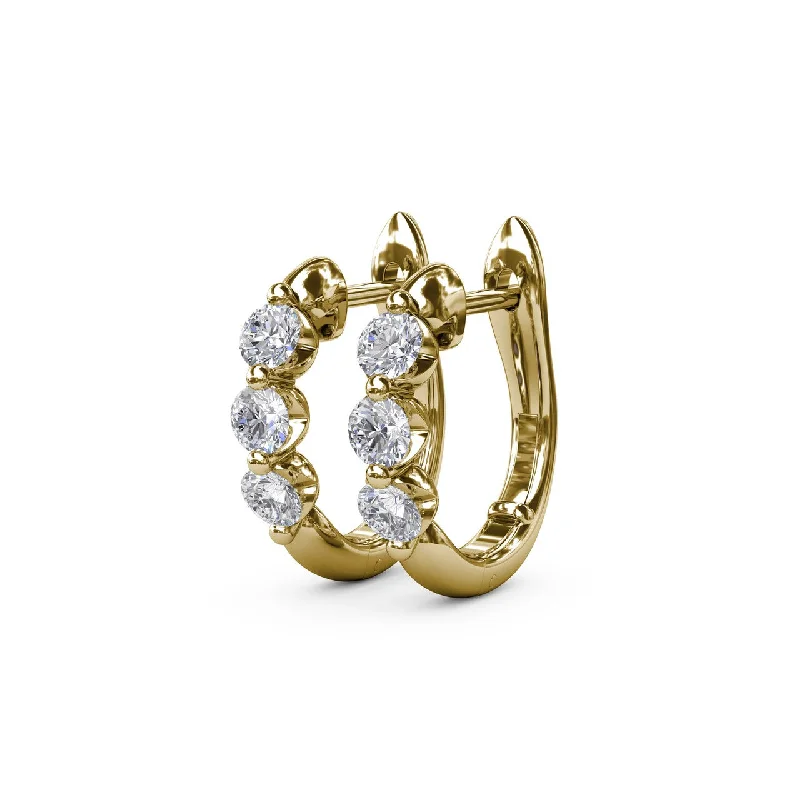 Modern Style Earrings-Lady's Yellow 14 Karat Huggie Earrings 6=0.48tw Round Diamonds