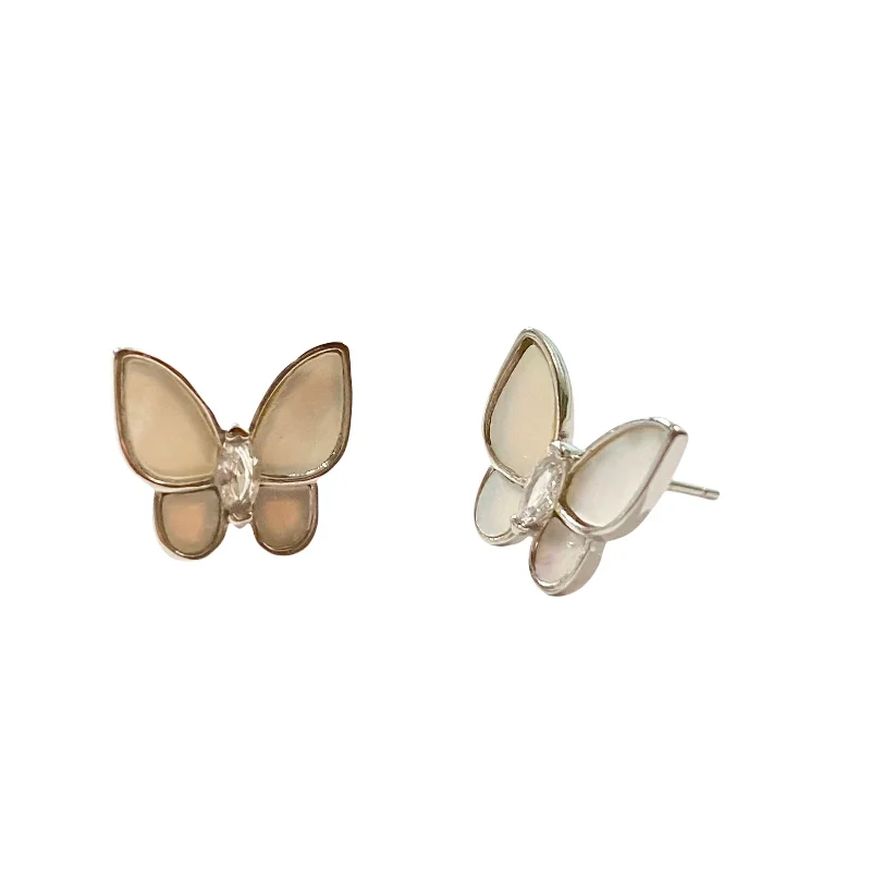 Wedding Dangle Earrings-Sweet Butterfly Mother Of Pearl Studs