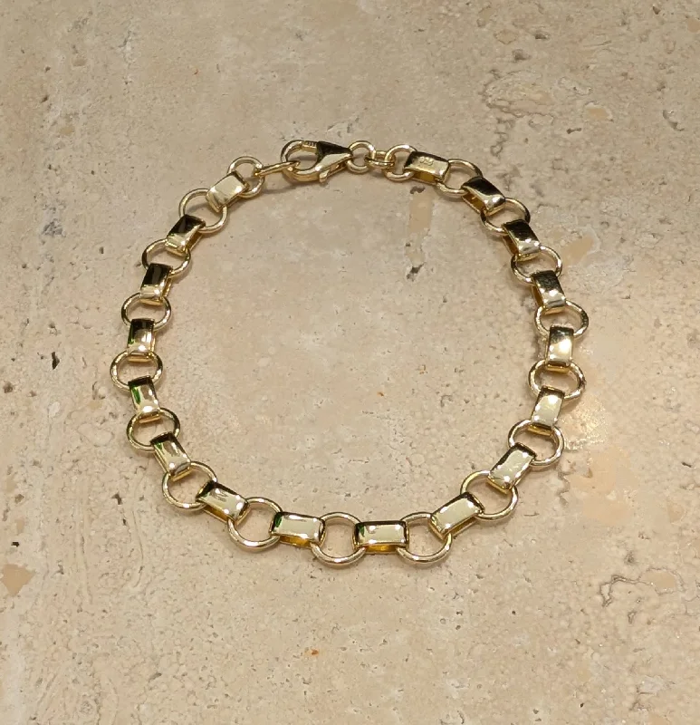 Black Beaded Bracelet for Men-Gold Vermeil Link Design Bracelet