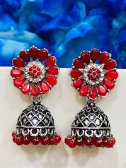 Gold Leaf Earrings-Alluring Oxidized Red Colored Beads Worked Unique Designed Earrings