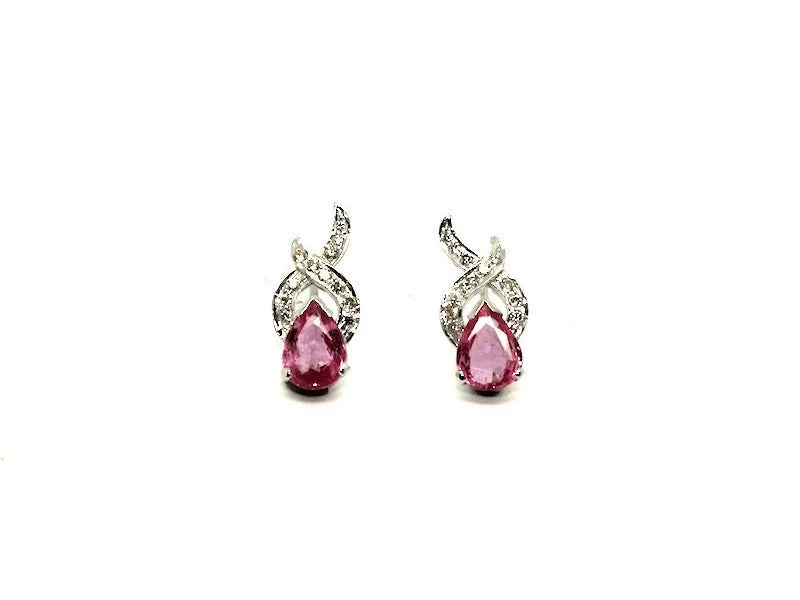 Designer Crystal Earrings-Pink Sapphire And Diamond X Earring Ad No.0186 (6/8mm)