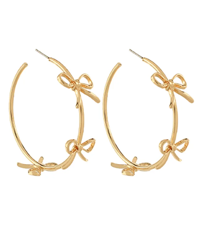 Gold Clip-On Earrings-Bow Gold Hoop Earrings