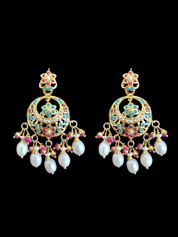 Premium Silver Earrings-Gold plated silver earrings in multicolor with fresh water pearls ( READY TO SHIP)