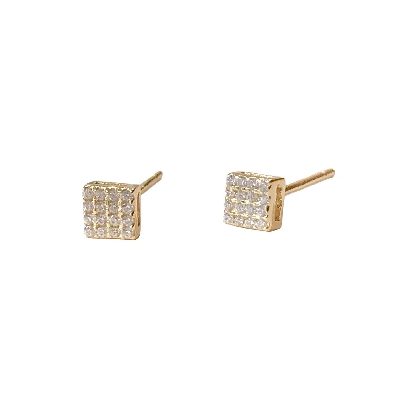 Custom Drop Earrings-Geovana Tiny Square Sparkle Studs