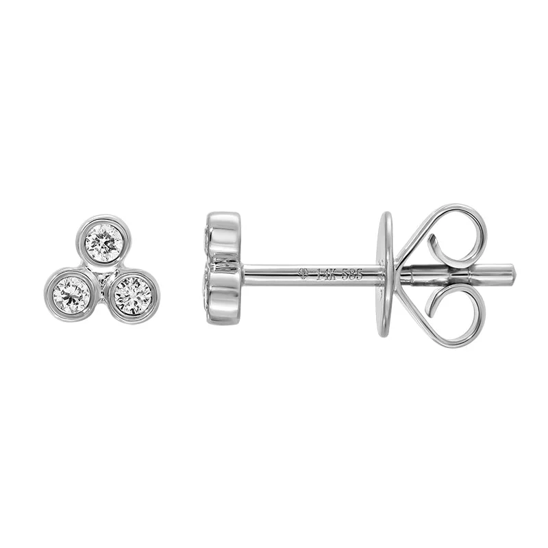 Bold Statement Earrings-14k White Gold Trio Diamond Bezel Stud Earrings