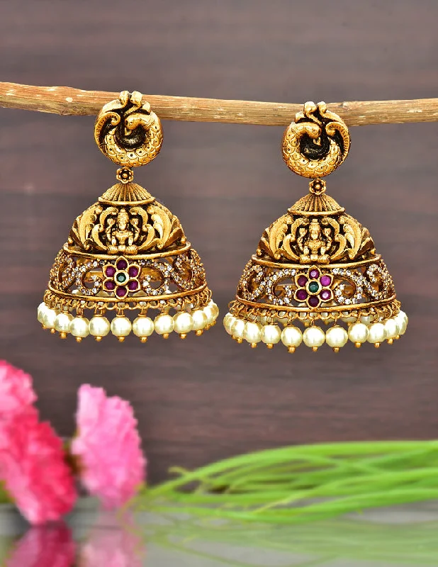 Luxury Gold Earrings-Designer Antique Jhumka Earrings