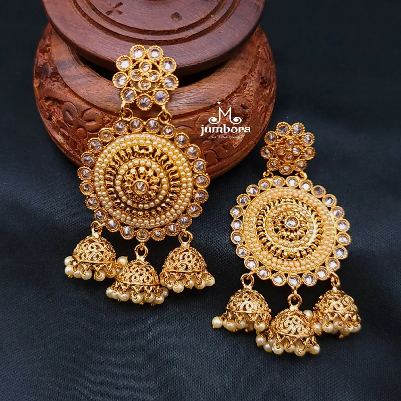 Clear Gemstone Earrings-Antique Gold LCD Champagne AD stones Pearl Jhumka Earrings