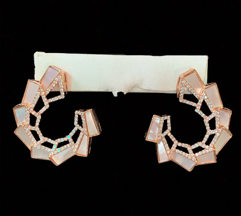 Colorful Gemstone Hoop Earrings-ET522 mother  of pearl earrings ( READY TO SHIP )