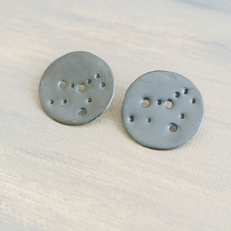 Gemstone Stud Earrings-Leo Zodiac Constellation Argentium Silver Disc Earrings - Nickel Free