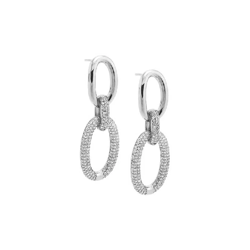 Tropical Earrings for Summer-Silver Solid/Pave Open Circle Drop Stud Earrings