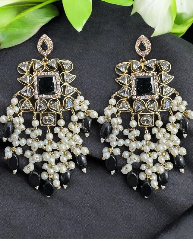 Silver Bead Earrings-DER728  Nagma dangler earrings in kundan (black )( READY TO SHIP)