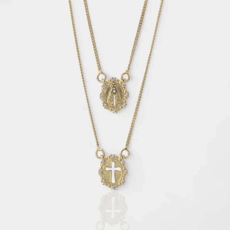 Layered Gold Necklace-VIRGIN MARY SCAPULAR