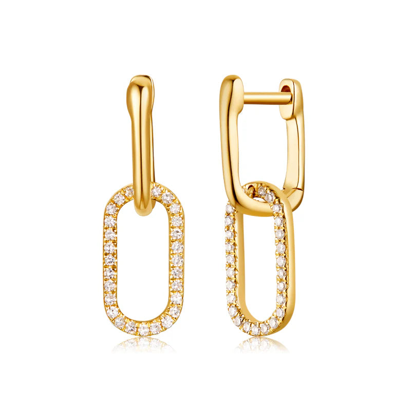 Everyday Hoop Earrings-14K Diamond Oval Drop Huggie Earrings