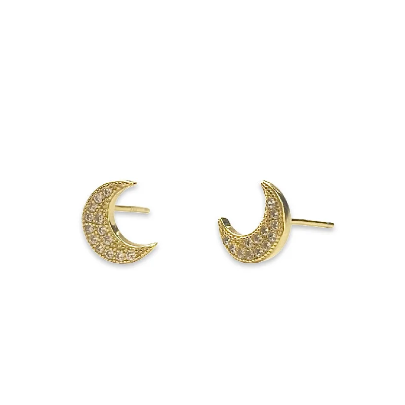 Unique Gemstone Earrings-Luna Crescent Moon Sparkle Studs