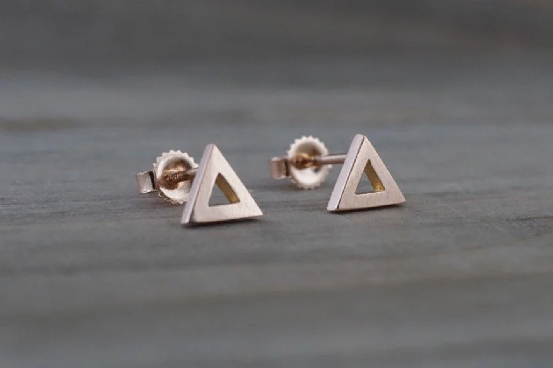 Bold Gemstone Earrings-14k Rose or Yellow Gold Pyramid Triangle Stud Earring Studs Open