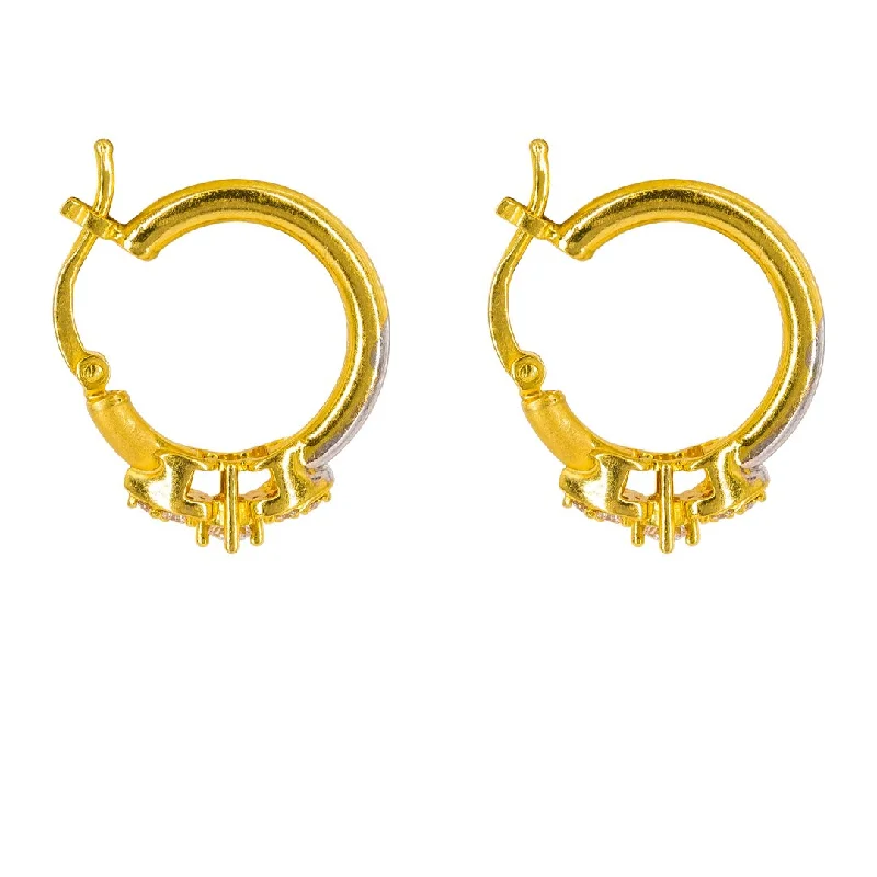 Beautiful Pearl Earrings-22K Multi Tone Gold Hoop Earrings W/ Prong Set Cubic Zirconia