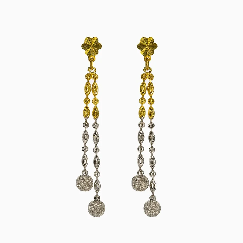 Simple Pearl Drop Earrings-22K Multi Tone Gold Earrings W/ Tassels & White Gold Glass Blast Balls